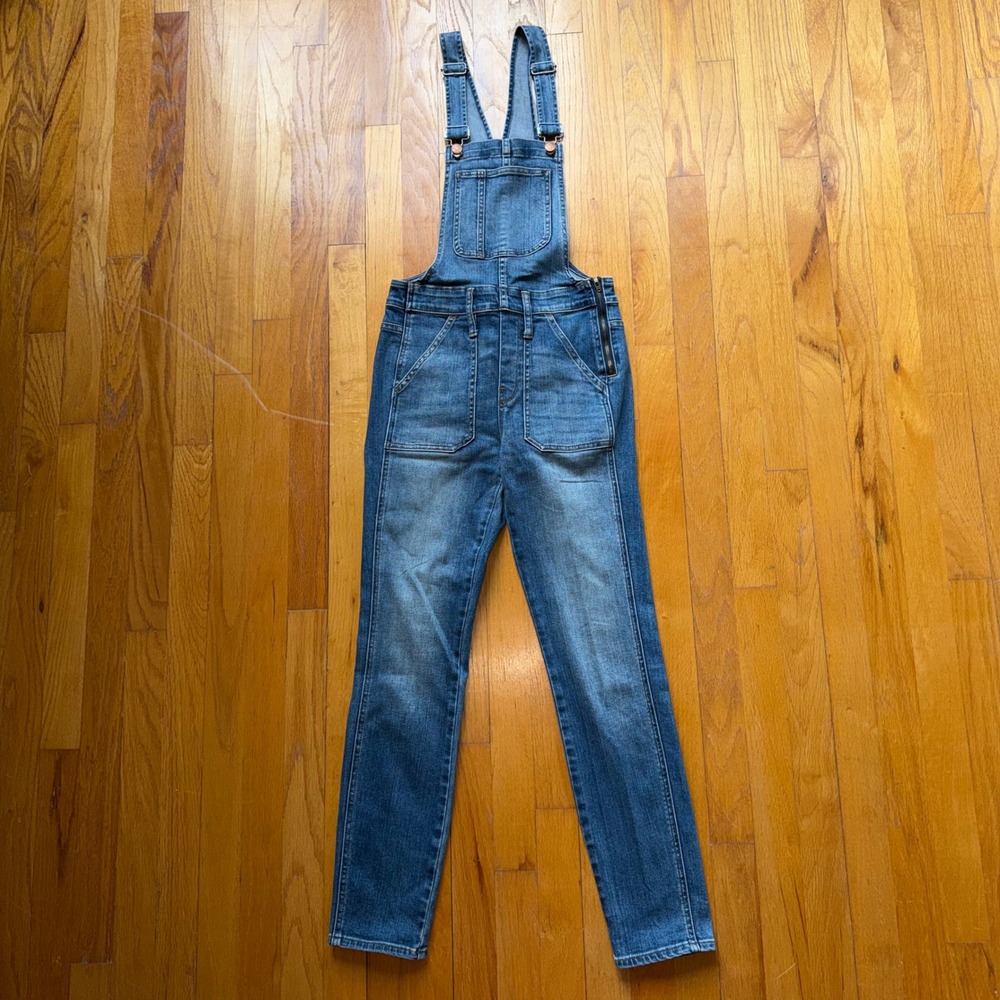 Madewell XS Blue Denim Overalls Side Zip Medium Wash Stretch Jean Western
